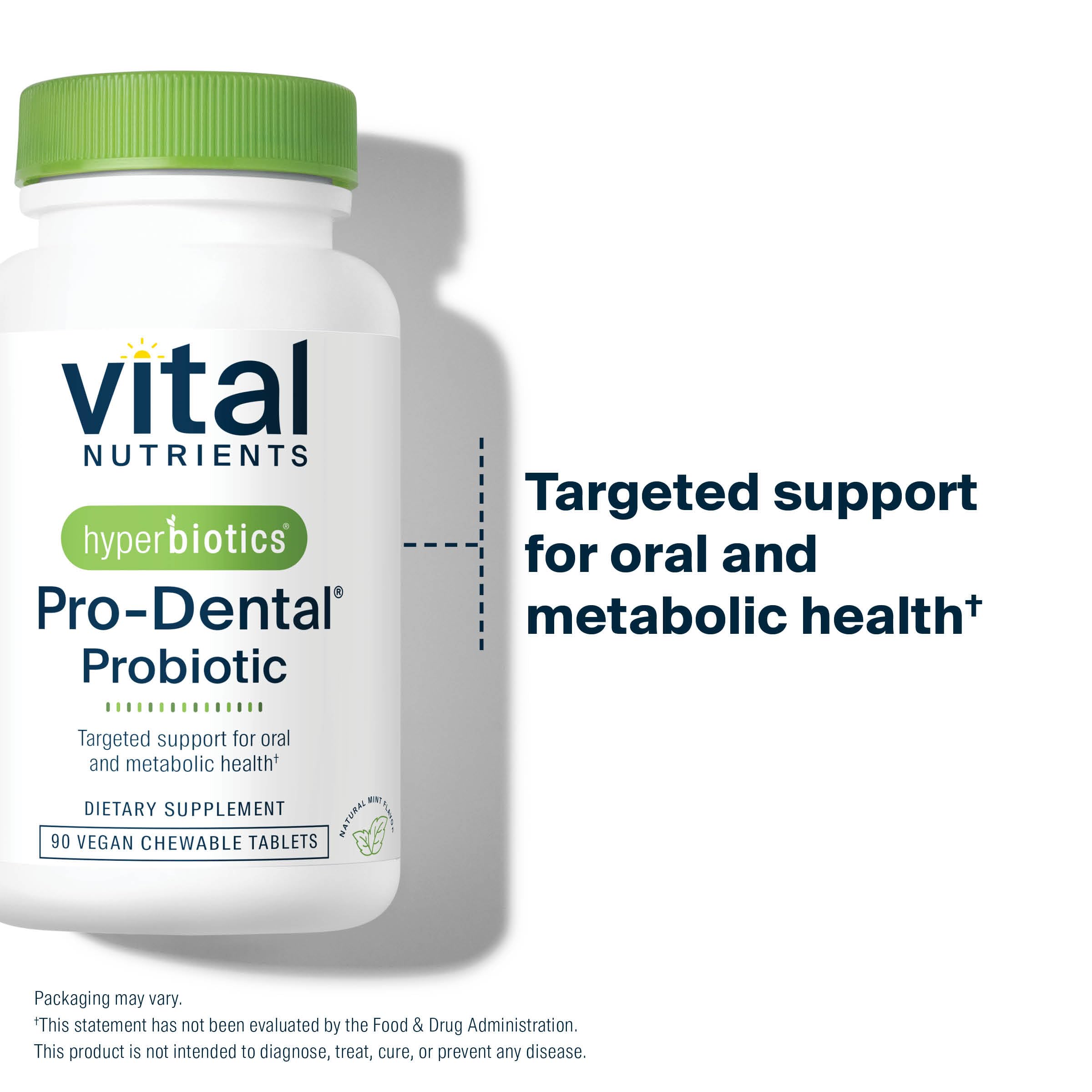 Hyperbiotics Pro Dental ingredient list graphic featuring BLIS K12 and M18