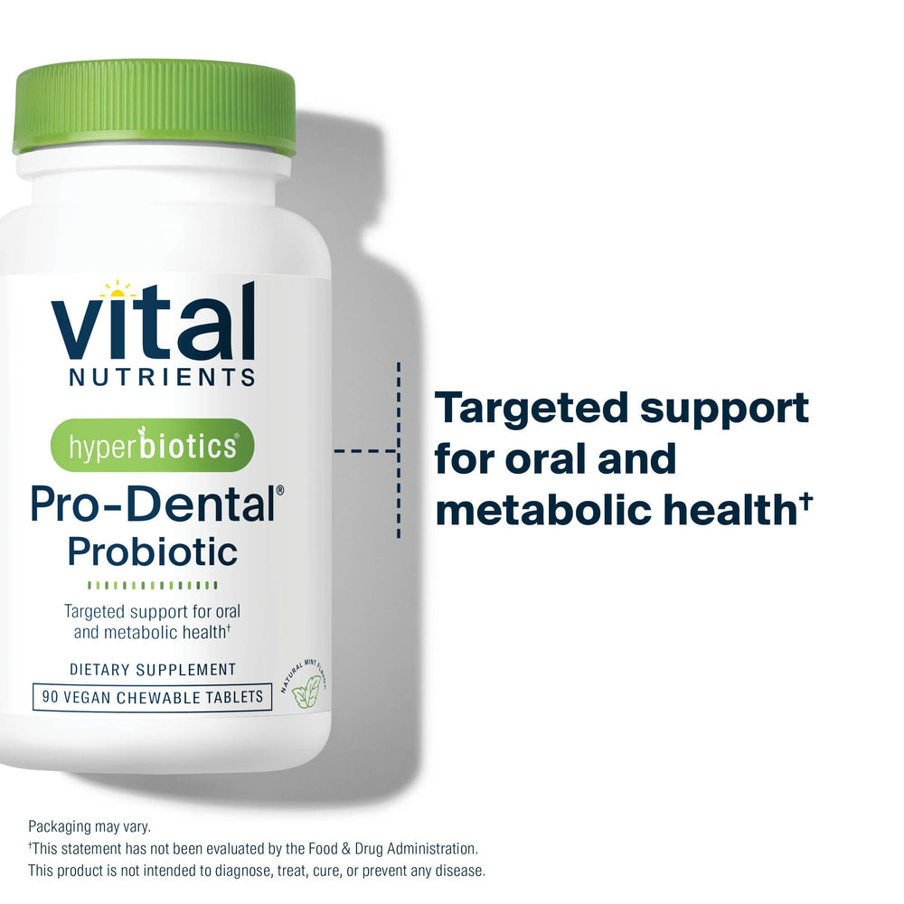 Hyperbiotics Pro Dental ingredient list graphic featuring BLIS K12 and M18