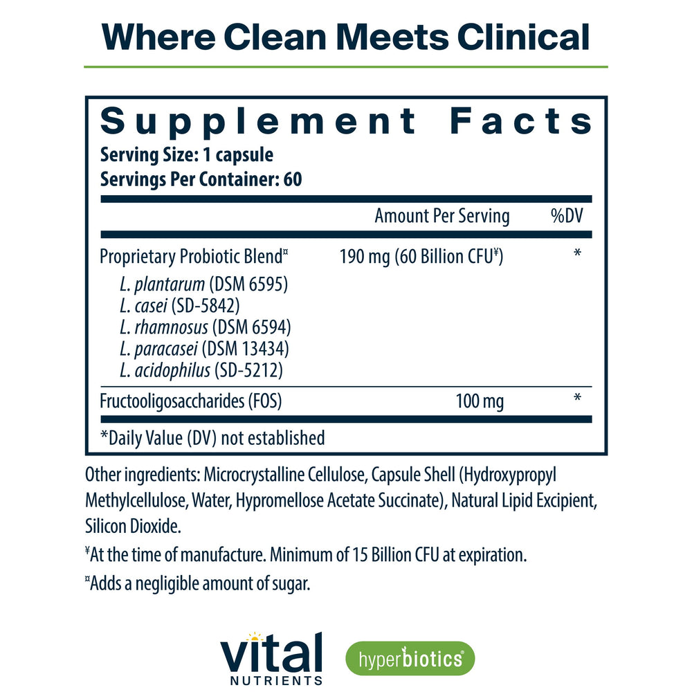 Hyperbiotics Vital Nutrients capsules pack highlighting convenient one-a-day dosing