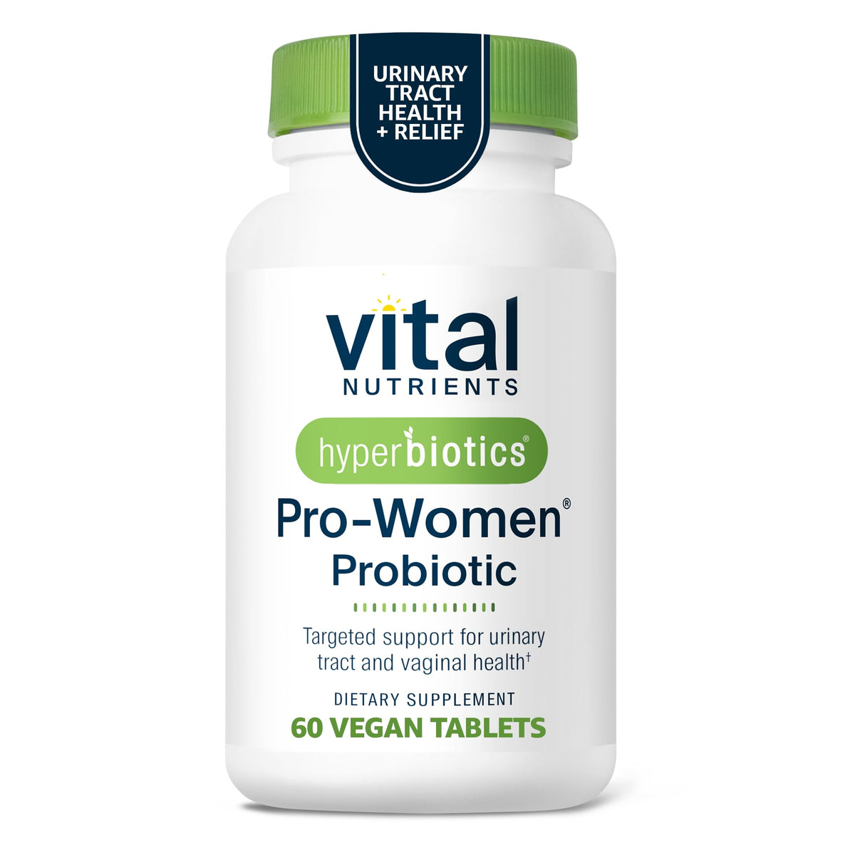Hyperbiotics Vital Nutrients Pro Women bottle shows daily probiotic support for urinary and vaginal health