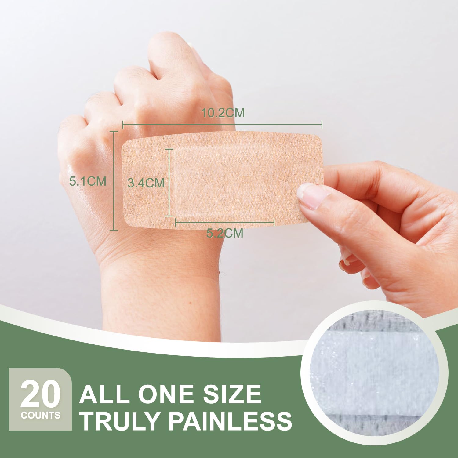 Nonstick central pad covers wounds with easy inspection.