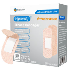 Hysimedy silicone adhesive bandages front packaging showing gentle skin protection