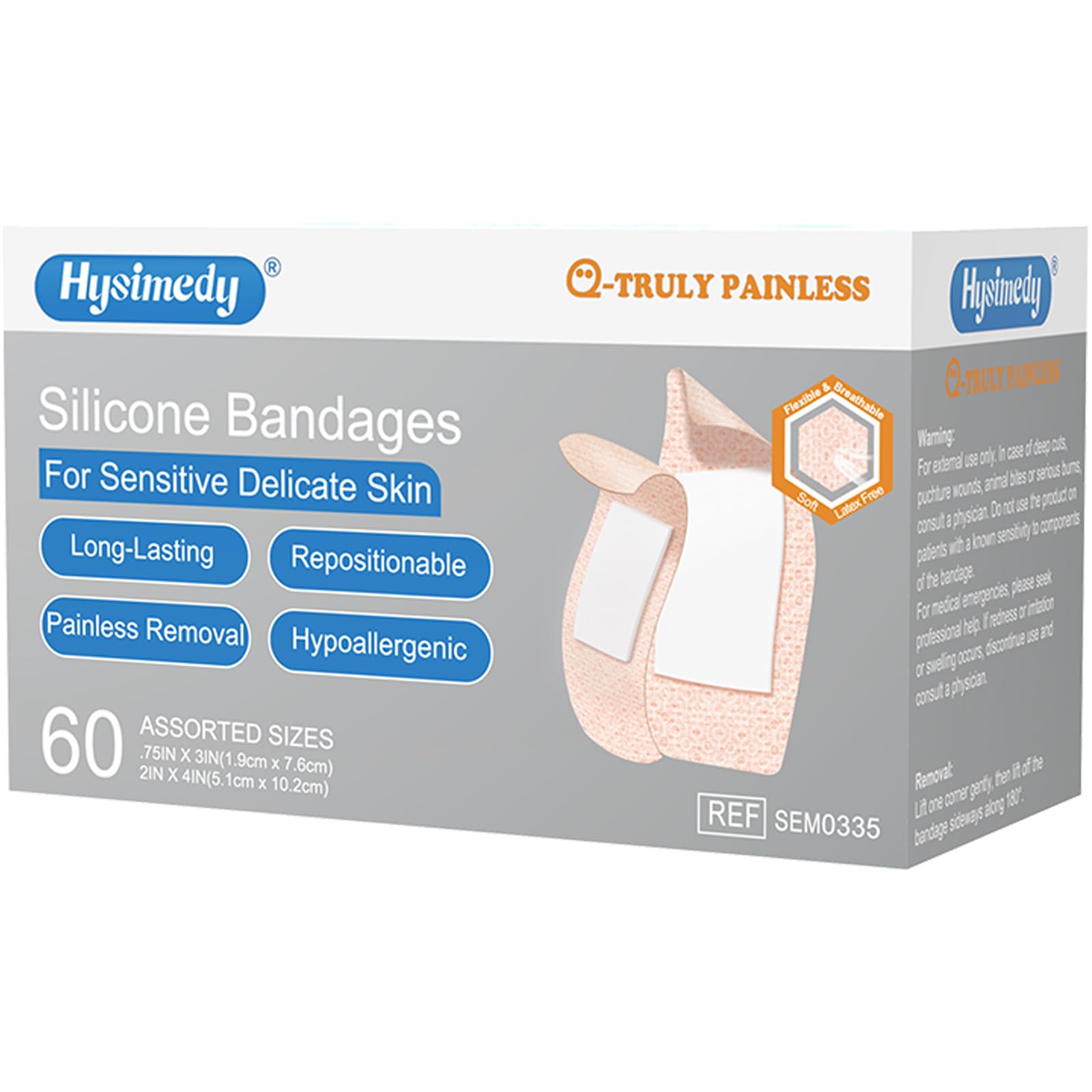 Hysimedy silicone adhesive bandages in assorted sizes gently adhere to skin while protecting wounds.