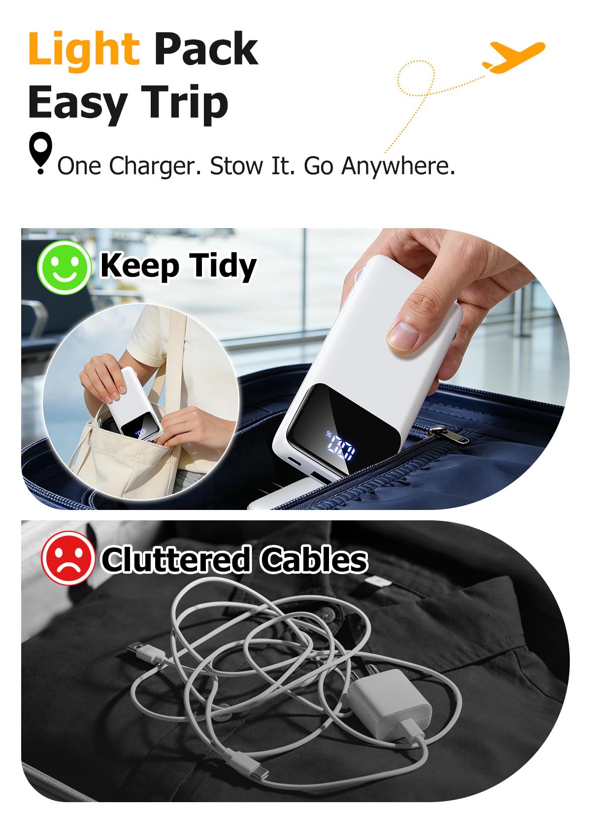 HYUCKOT portable charger with foldable wall plug for direct wall recharging.