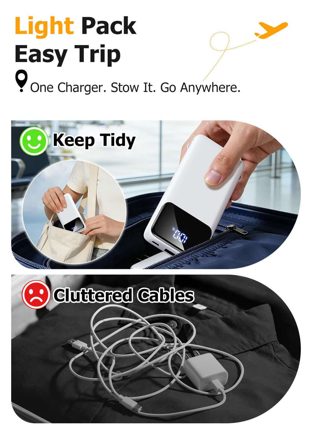 HYUCKOT portable charger with foldable wall plug for direct wall recharging.