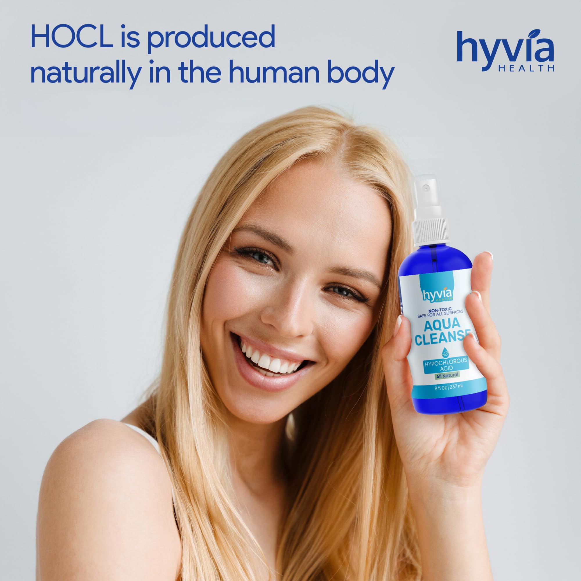 Hyvia Health AquaCleanse label close-up highlighting pure HOCl formula