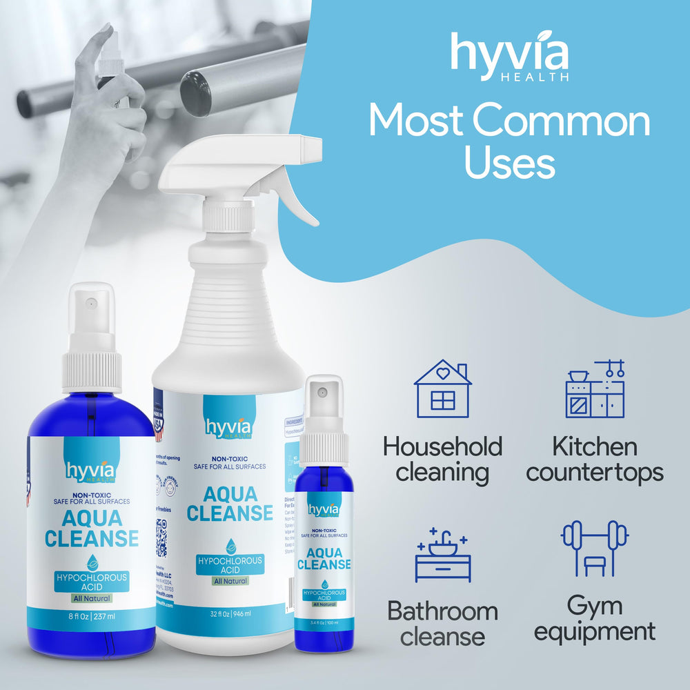 AquaCleanse spray on counter surface demonstrating quick, fragrance-free cleaning