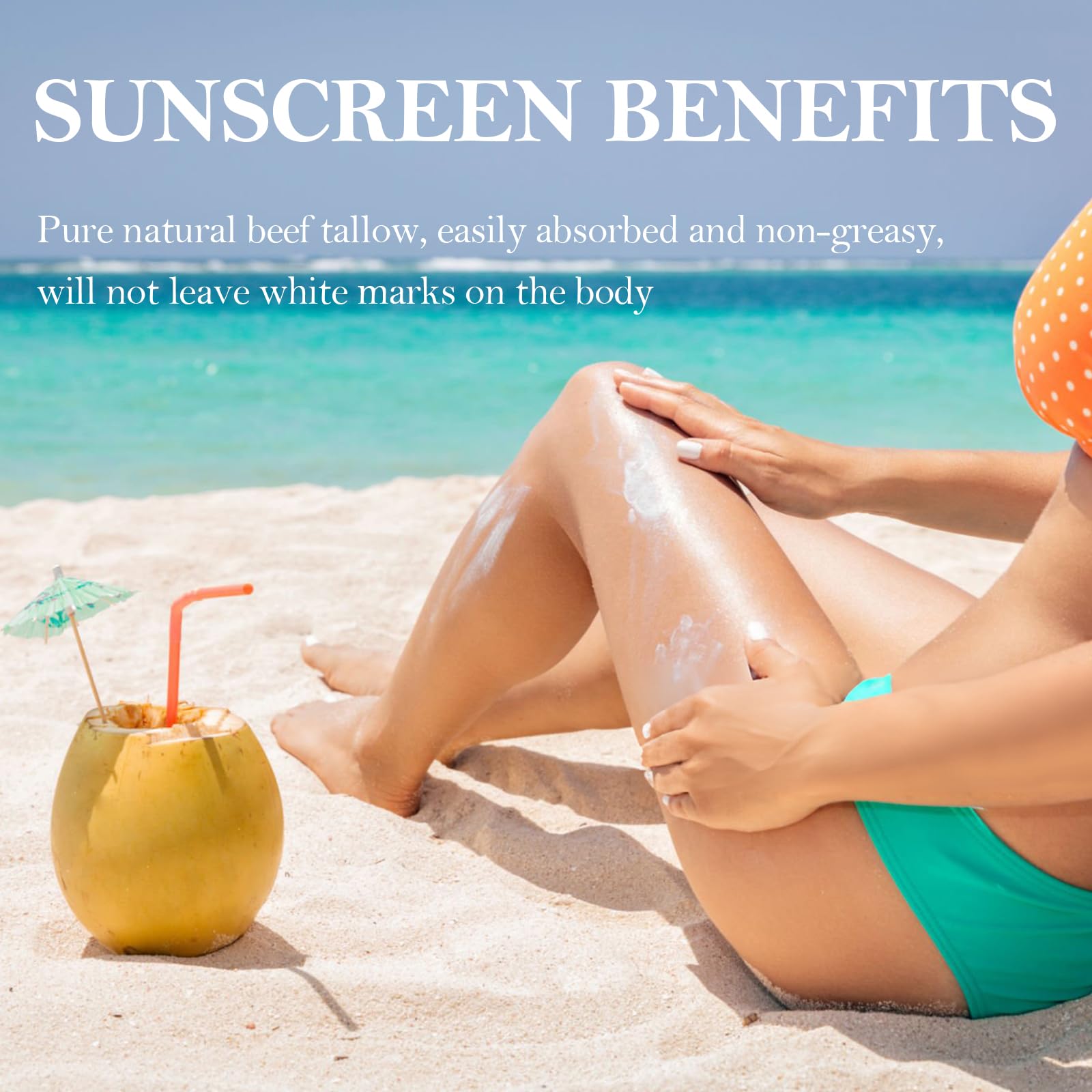 HZENPPOR SPF 50 waterproof sunscreen on a sunny beach scene.
