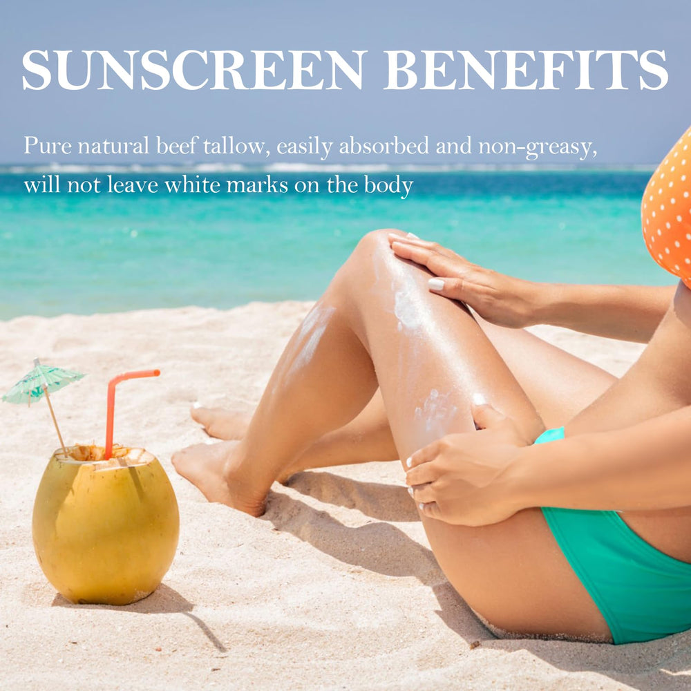 HZENPPOR SPF 50 waterproof sunscreen on a sunny beach scene.