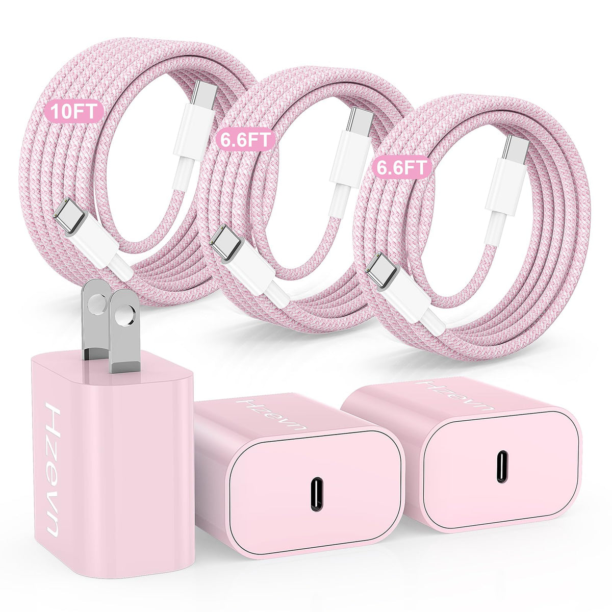 Hzevn 20W USB-C fast charger pink powering iPhone quickly