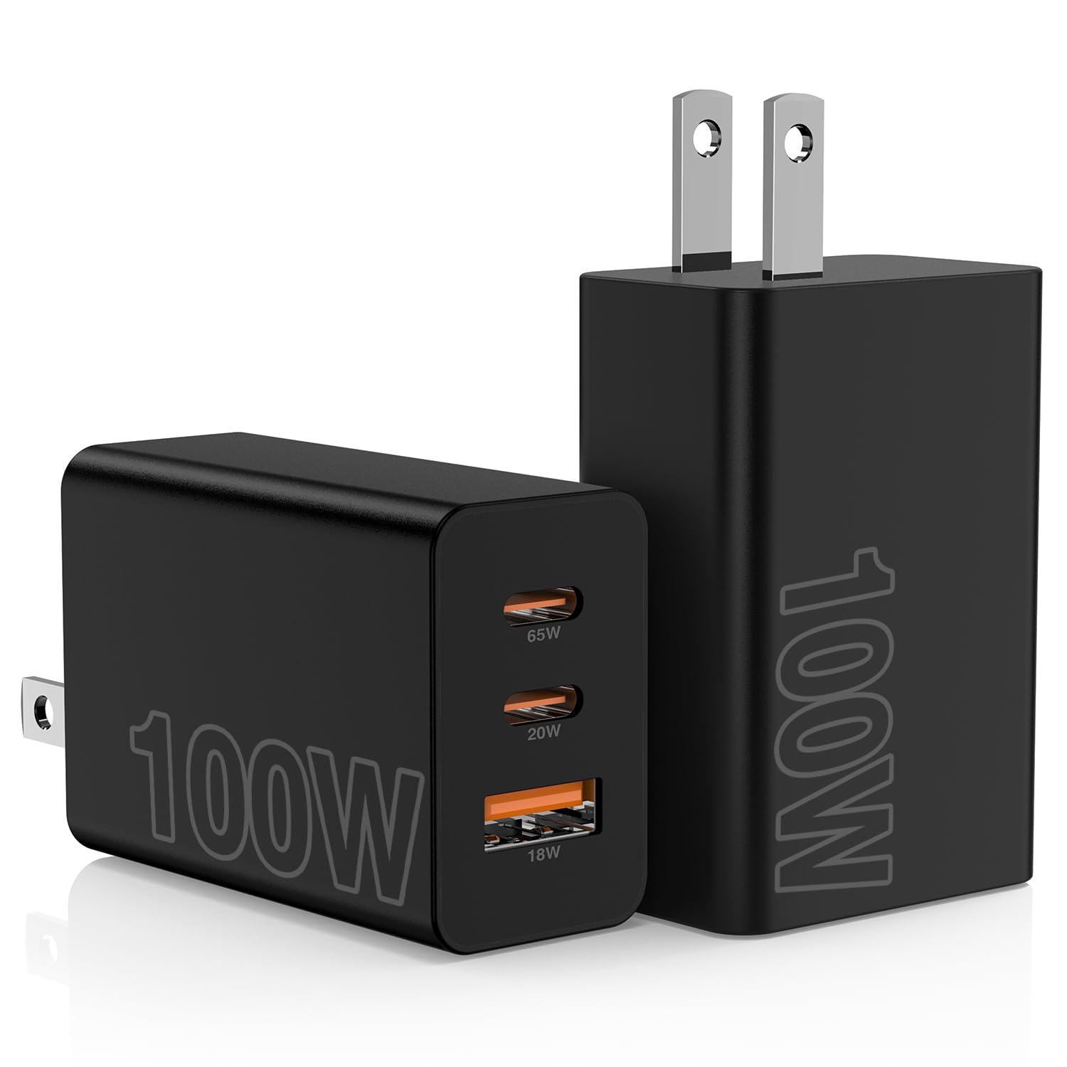 Hzevn 2-pack 100W USB-C wall charger front view powering a laptop