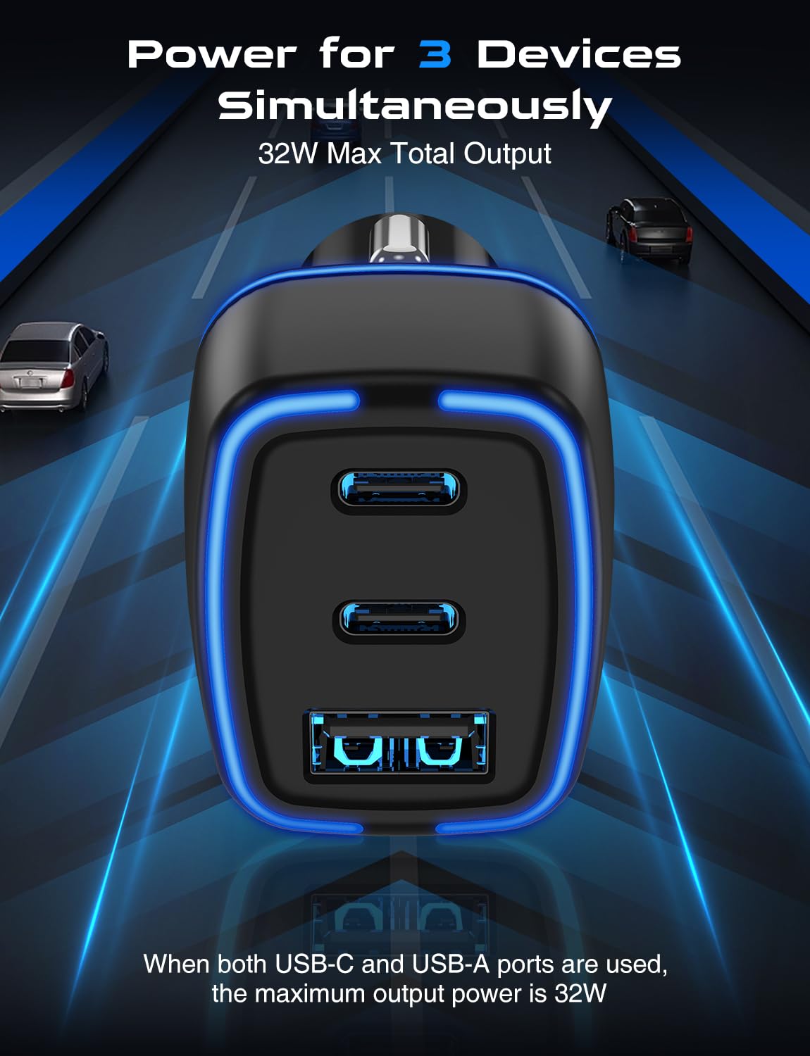 Hzevn USB-C car charger with dual ports for simultaneous charging