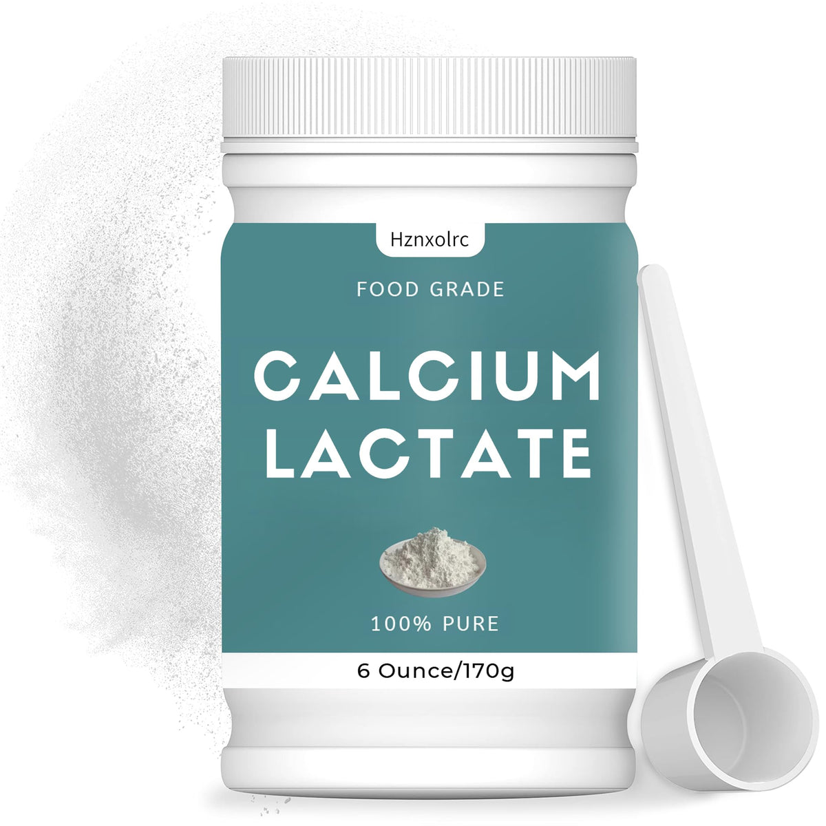 Hznxolrc calcium lactate powder bottle shows pure food-grade calcium for everyday cooking