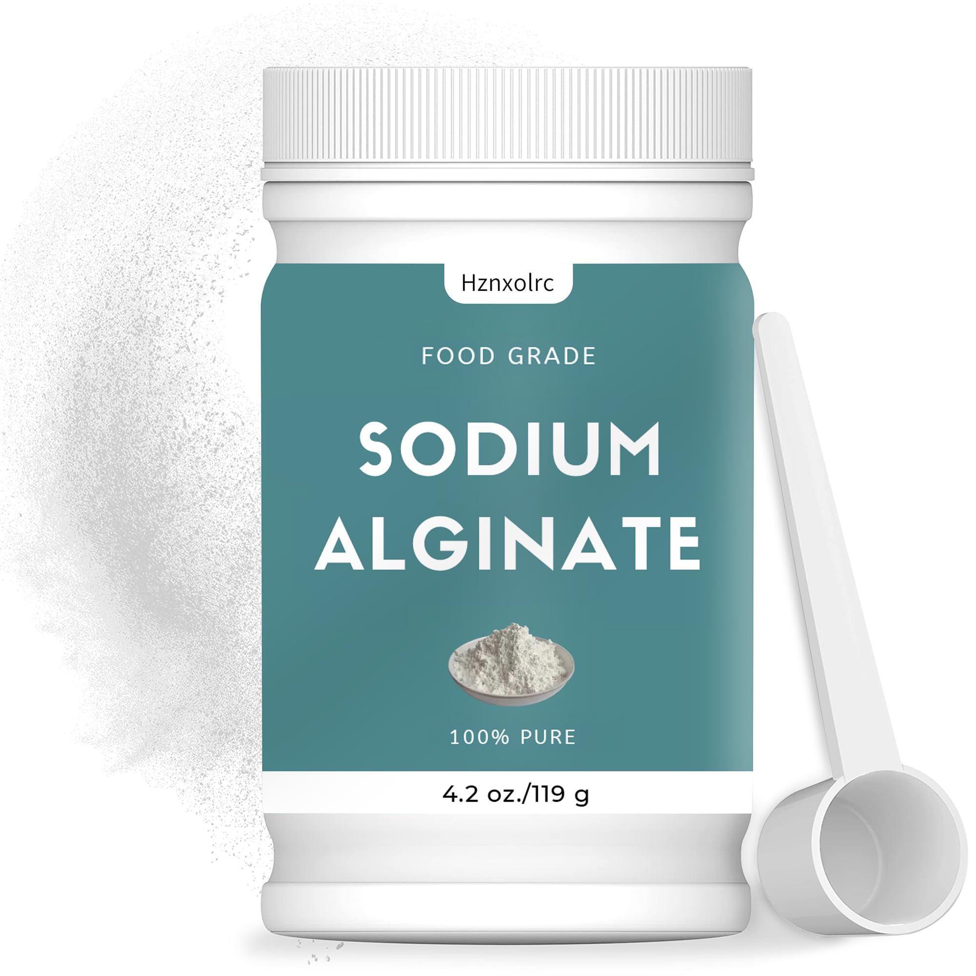 Hznxolrc sodium alginate powder packaging shows pure vegan ingredients for safe cooking.