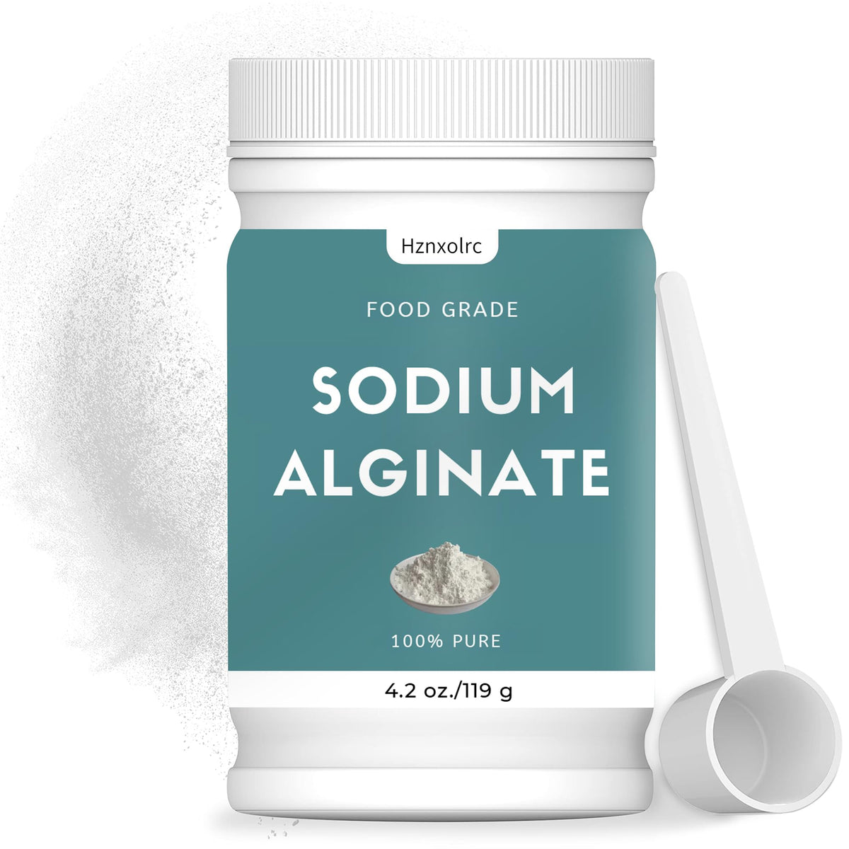 Hznxolrc sodium alginate powder packaging shows pure vegan ingredients for safe cooking.