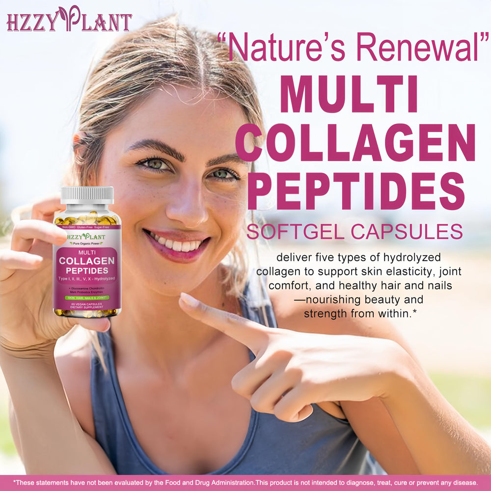 HZZYPLANT Ingredient icons illustrate collagen types and cofactors