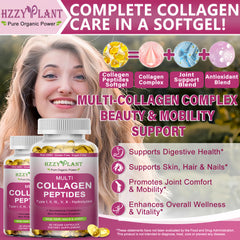 HZZYPLANT Softgel capsule close-up highlights five collagen types