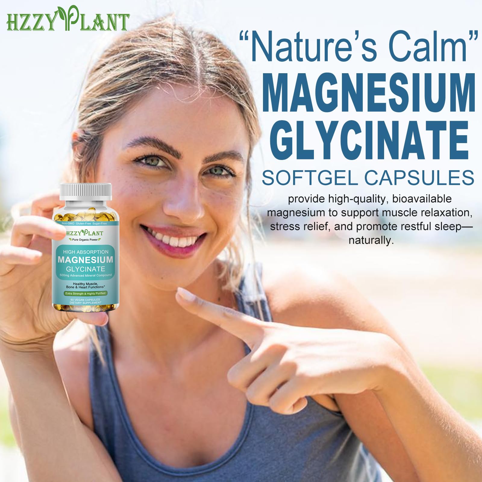 HZZYPLANT 500mg softgel in hand suggests stress relief potential.