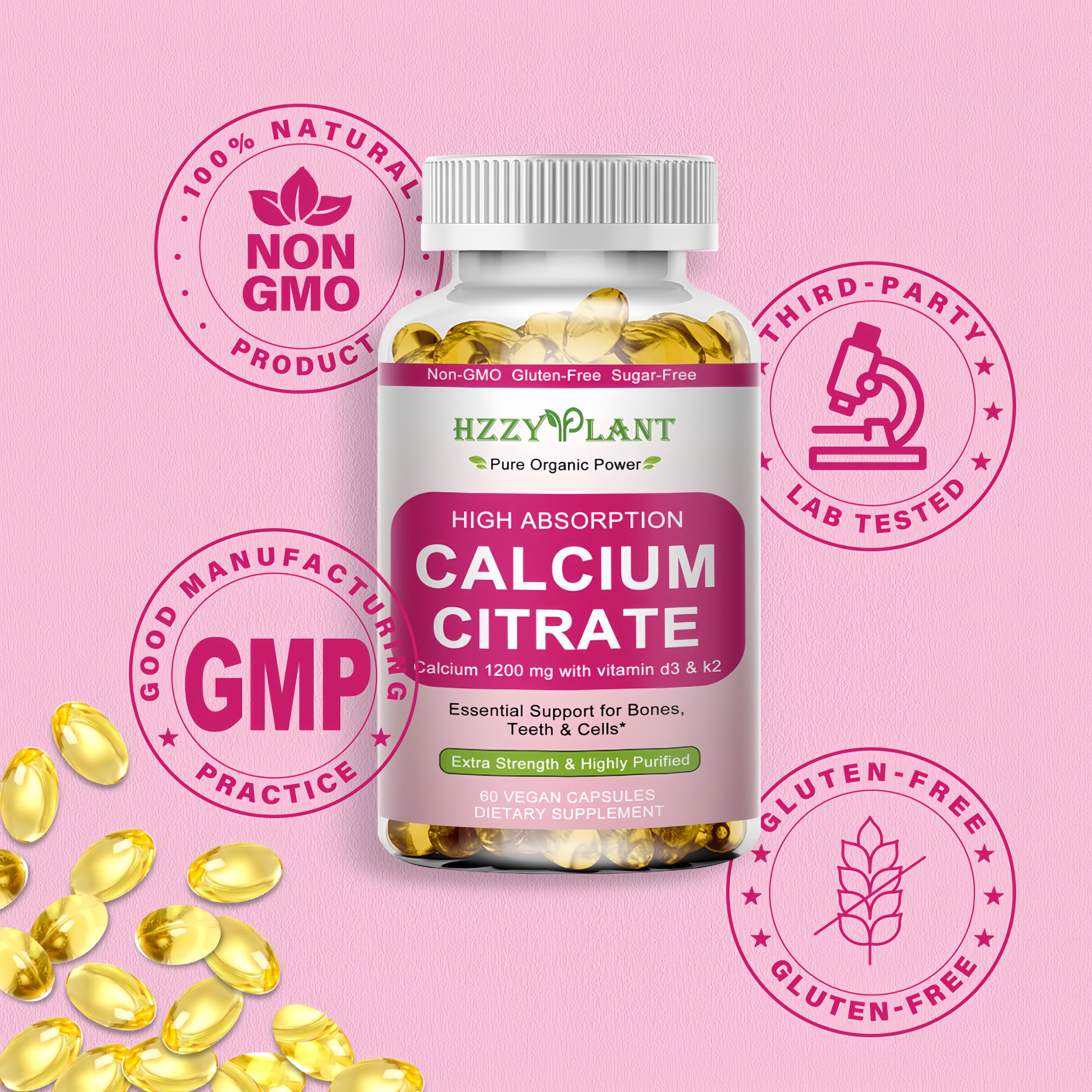 HZZYPLANT Bottle-label shows vitamin D3 and magnesium content