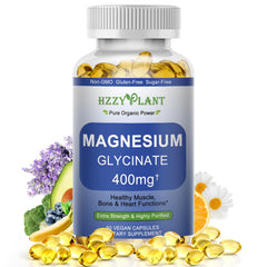 HZZYPLANT magnesium glycinate bottle for daily relaxation and muscle comfort.