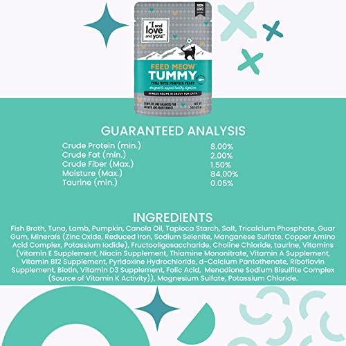 I AND LOVE AND YOU Feed Meow Tummy 3oz pouch aids convenient, complete feeding.