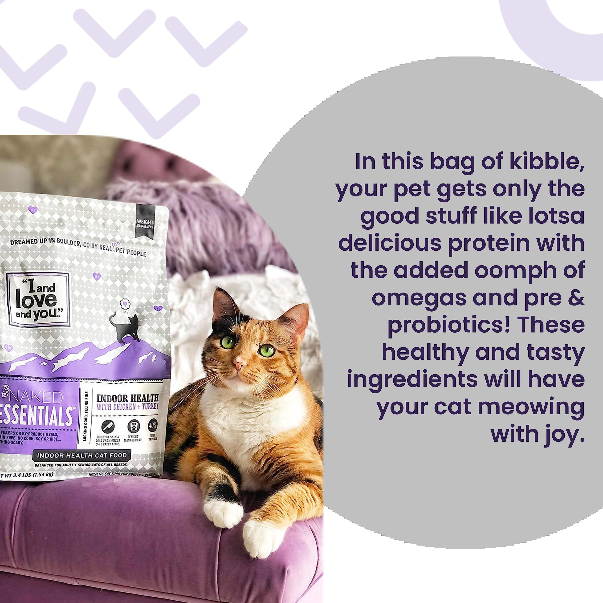 I and love and you Naked Essentials kibble poured into bowl, prebiotics and probiotics support digestion