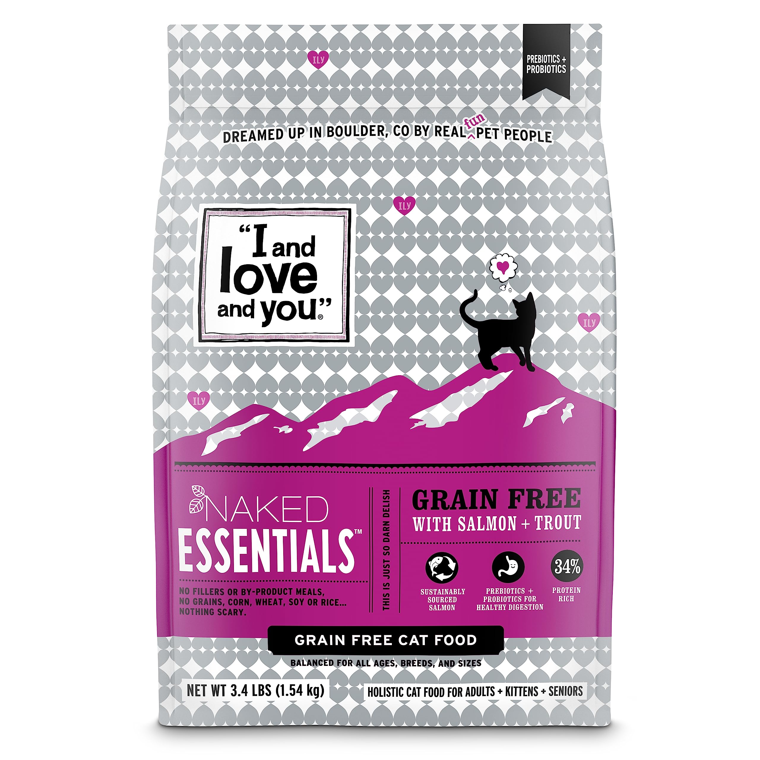 I and Love and You Naked Essentials salmon and trout kibble close-up for lean muscle support.
