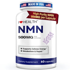 I LOVE HEALTH NMN 500mg bottle front view, high-purity NMN for daily energy.