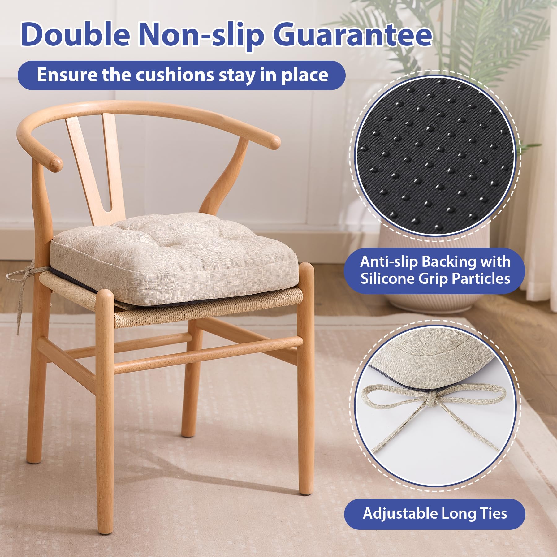 IASEAHK non-slip bottom with ties keeps cushions secured on chairs