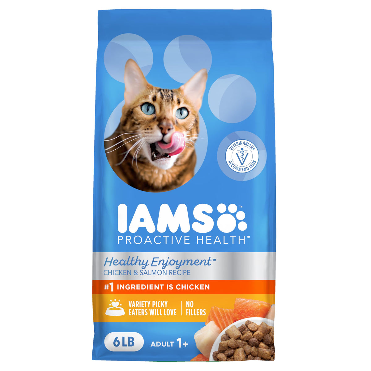 IAMS Healthy Enjoyment dry cat food bag front view for everyday feeding