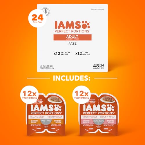 IAMS Perfect Portions chicken-pate tray in a bowl highlighting protein source