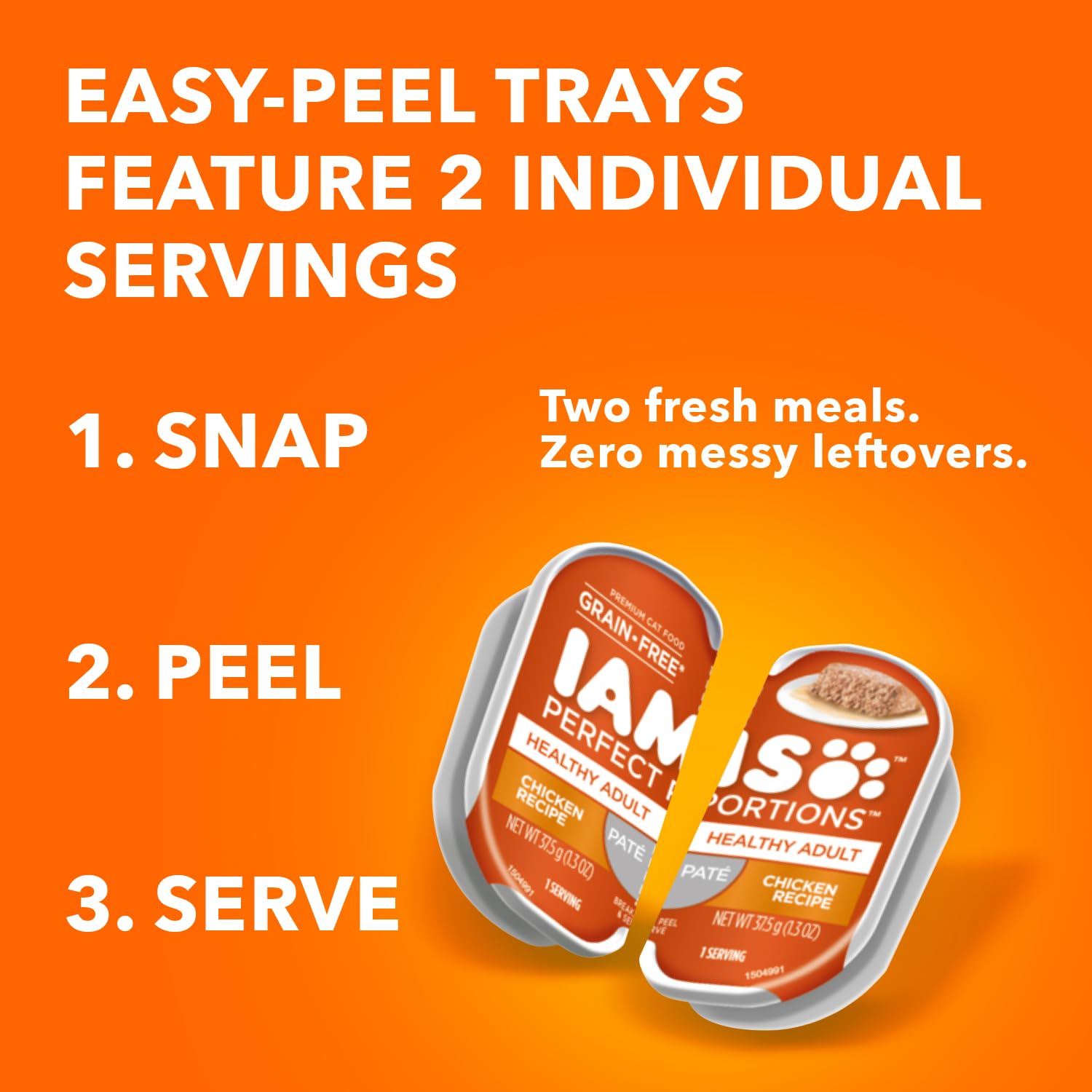 IAMS Perfect Portions grain-free formula packaging emphasizing clean ingredients