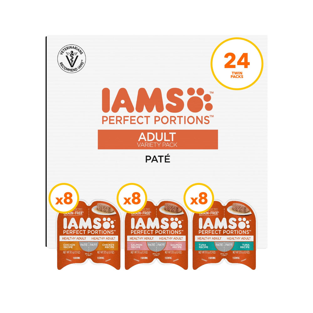 IAMS Perfect Portions Indoor Cat Pate tray with two meals for portion control.