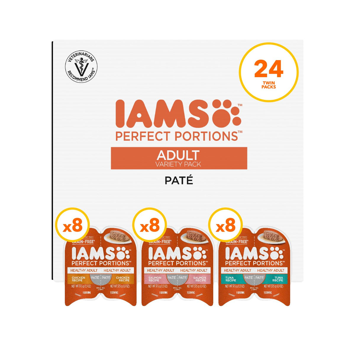 IAMS Perfect Portions Indoor Cat Pate tray with two meals for portion control.