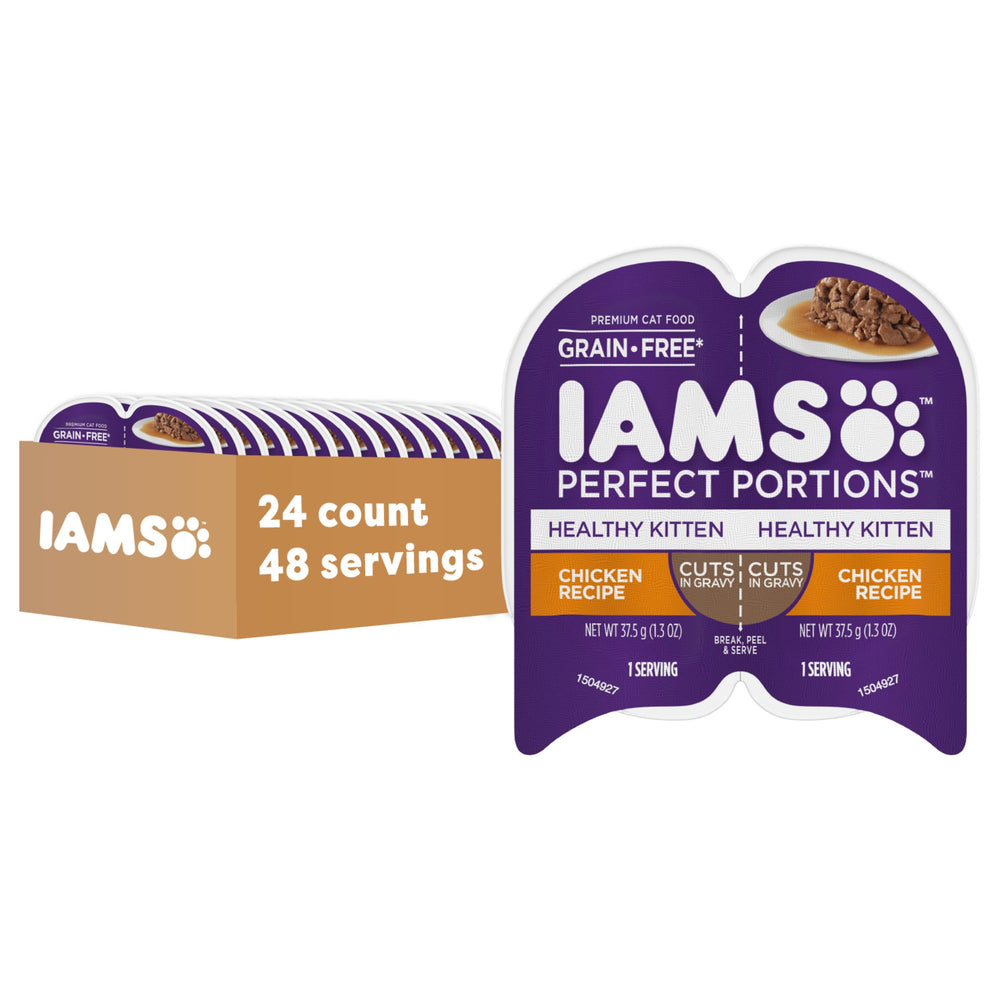 IAMS Perfect Portions kitten grain-free wet food tray opened for easy serving.