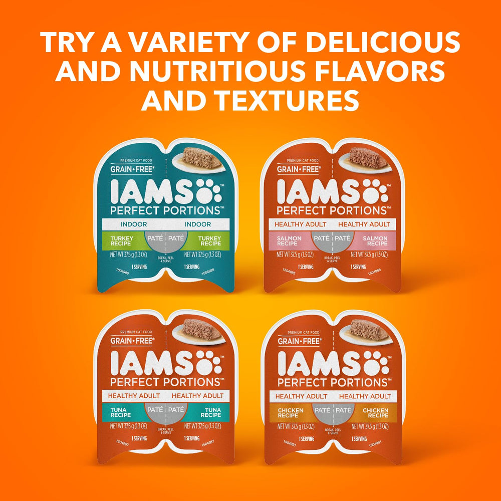 Vitamin E antioxidant and fiber notes on IAMS Perfect Portions packaging.