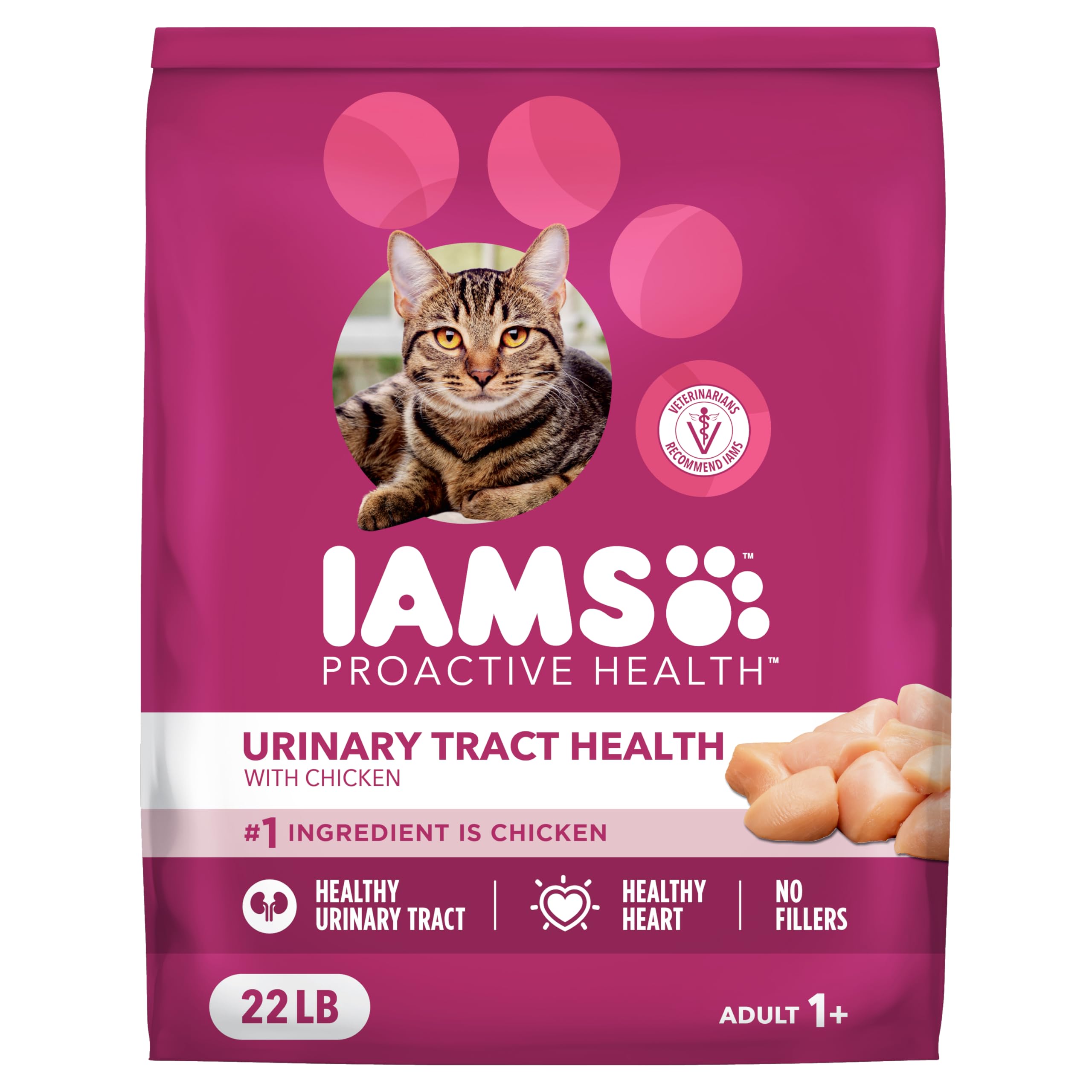 IAMS Proactive Health bag front shows real chicken for protein and flavor