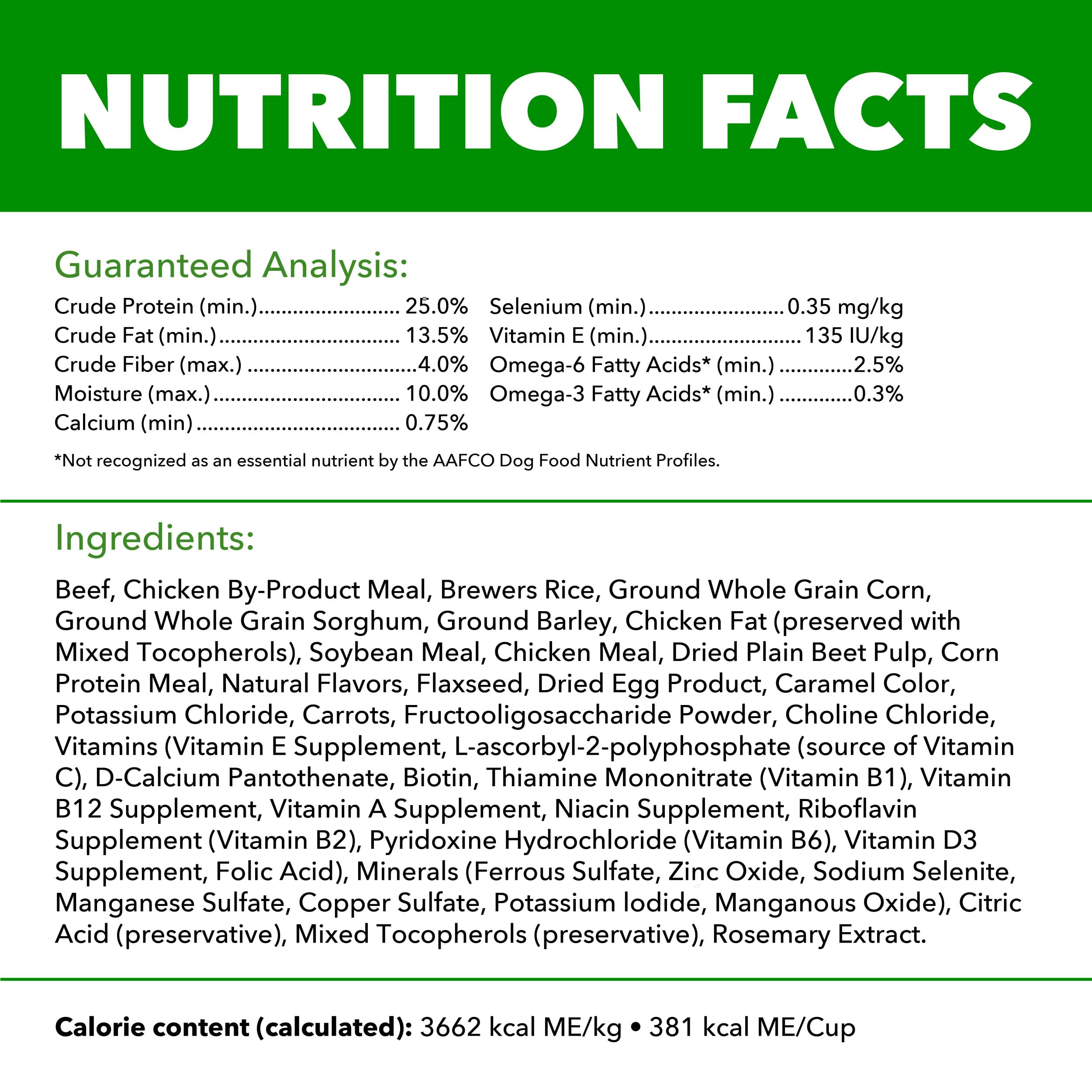 IAMS Proactive Health feeding guide panel shows portion sizes for large dogs