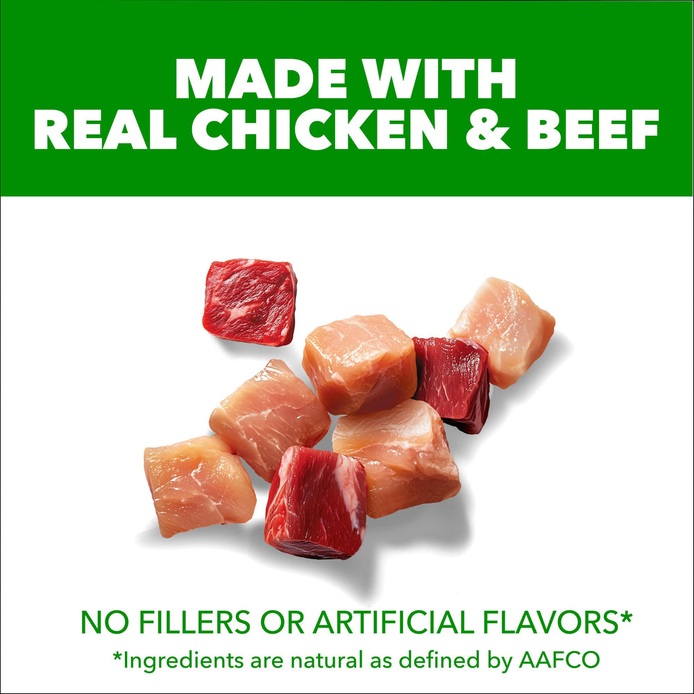 IAMS Proactive Health High Protein kibble closeup, real chicken and beef