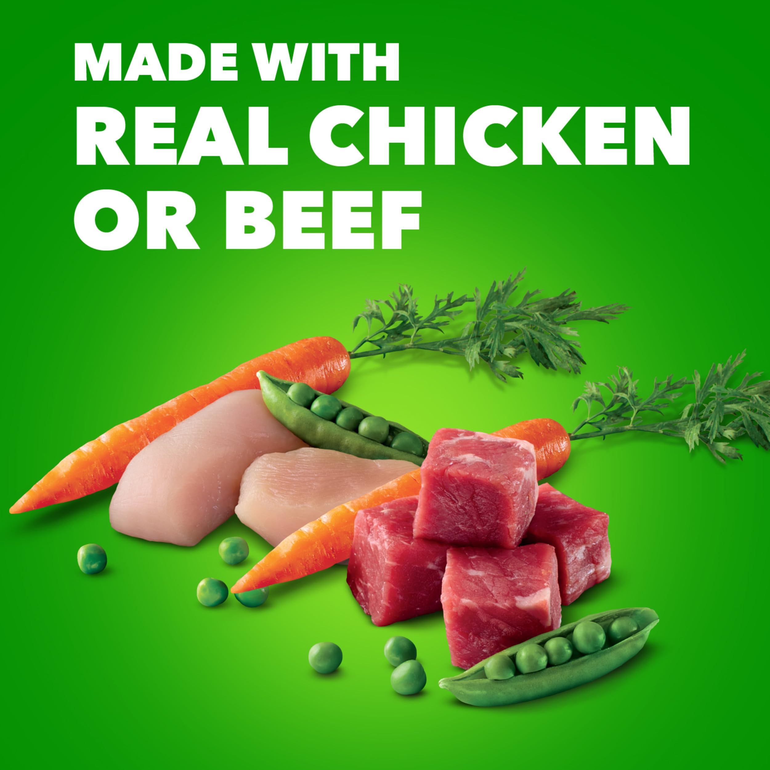 Real chicken in IAMS Proactive Health wet dog food emphasizes quality meat.