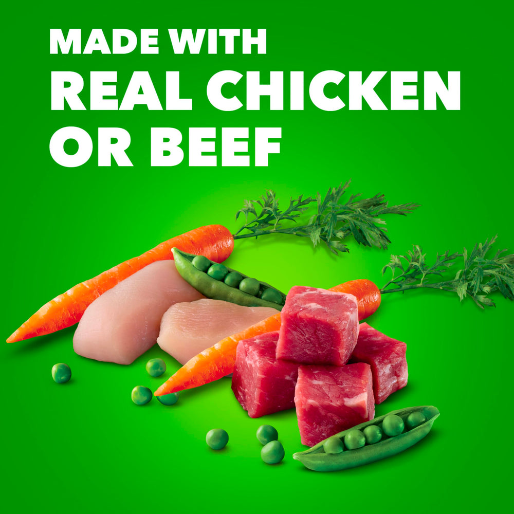 Real chicken in IAMS Proactive Health wet dog food emphasizes quality meat.