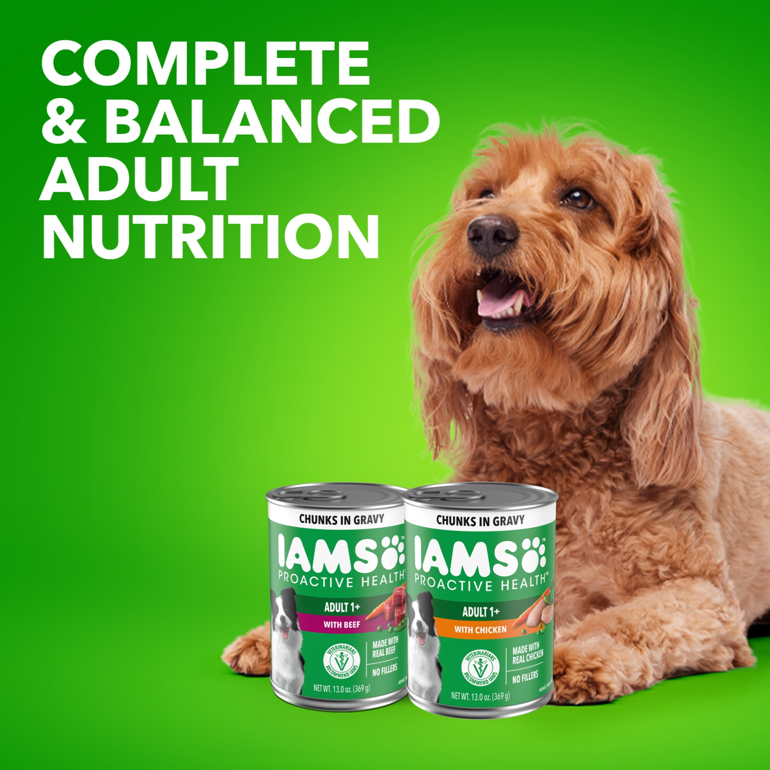 Soft texture canned dog food designed for easy eating.