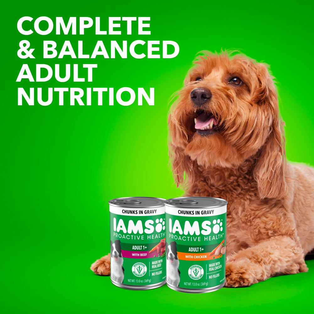 Soft texture canned dog food designed for easy eating.