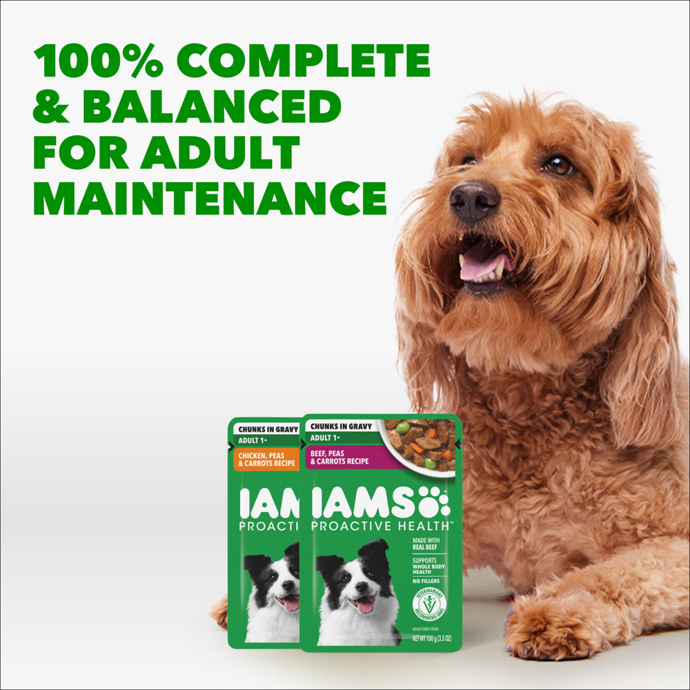 IAMS Proactive Health variety-pack packaging close-up showing servings.
