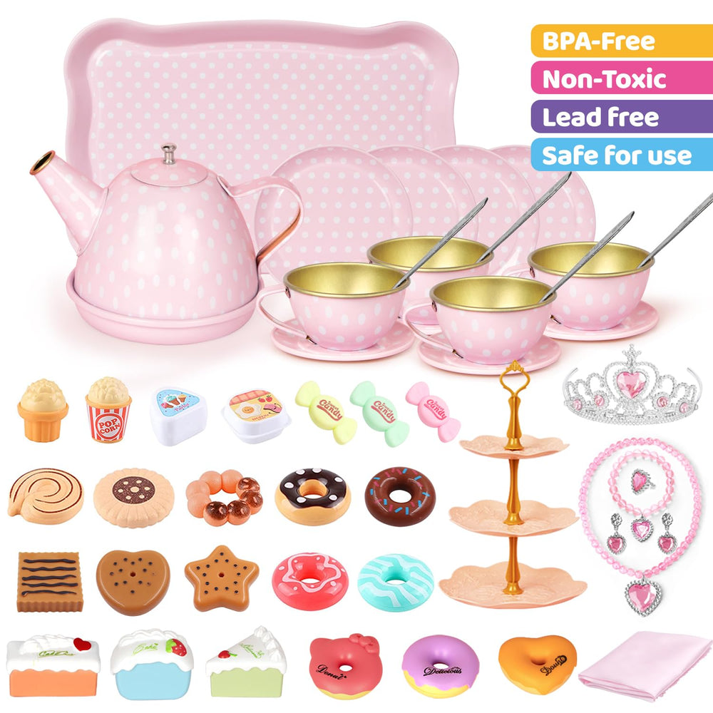 iaovueby Tea Party Set 3-tier cake stand organizes pretend treats.