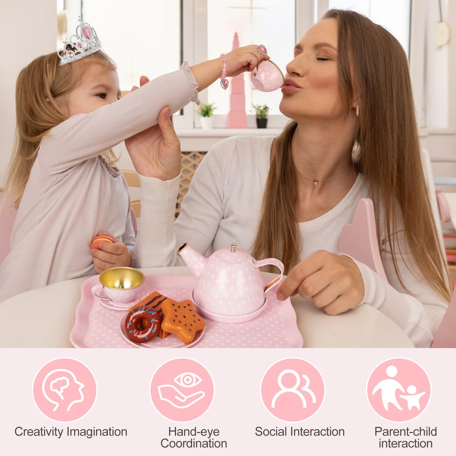 iaovueby Tea Party Set carrying case makes it easy to take on adventures.