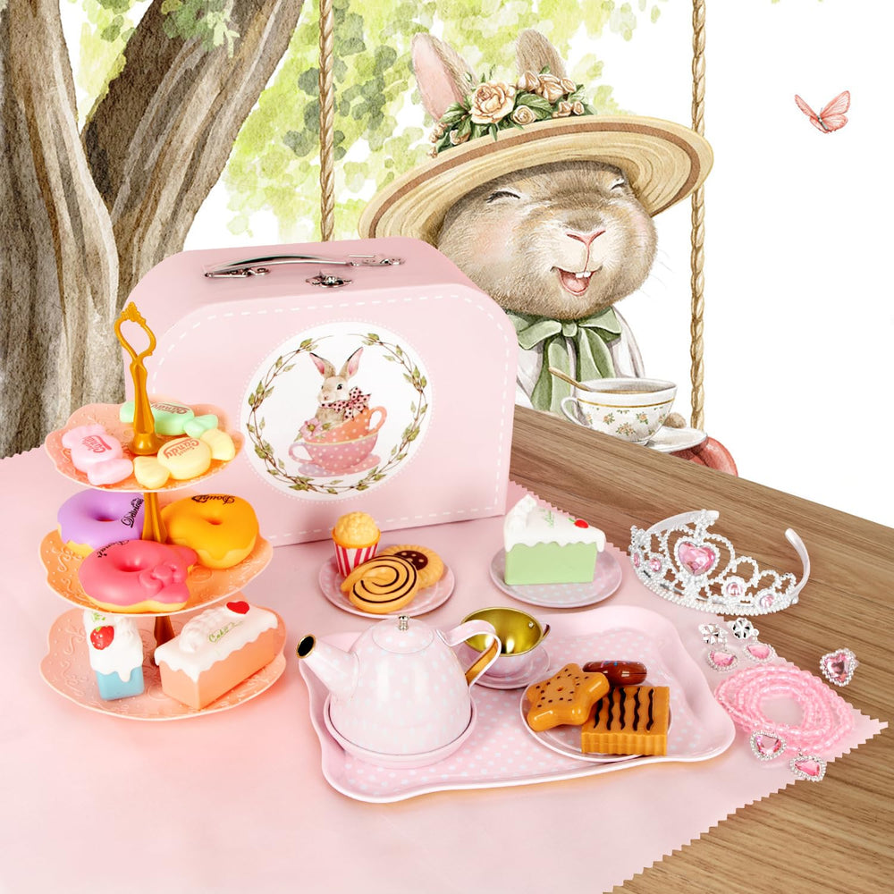 iaovueby Tea Party Set crowns and jewelry add dress-up charm for pretend tea time.