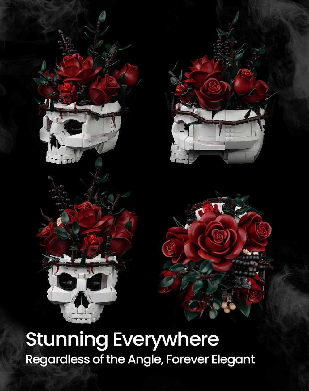 iATOM skull with thorny ivy surround creates a moody centerpiece.