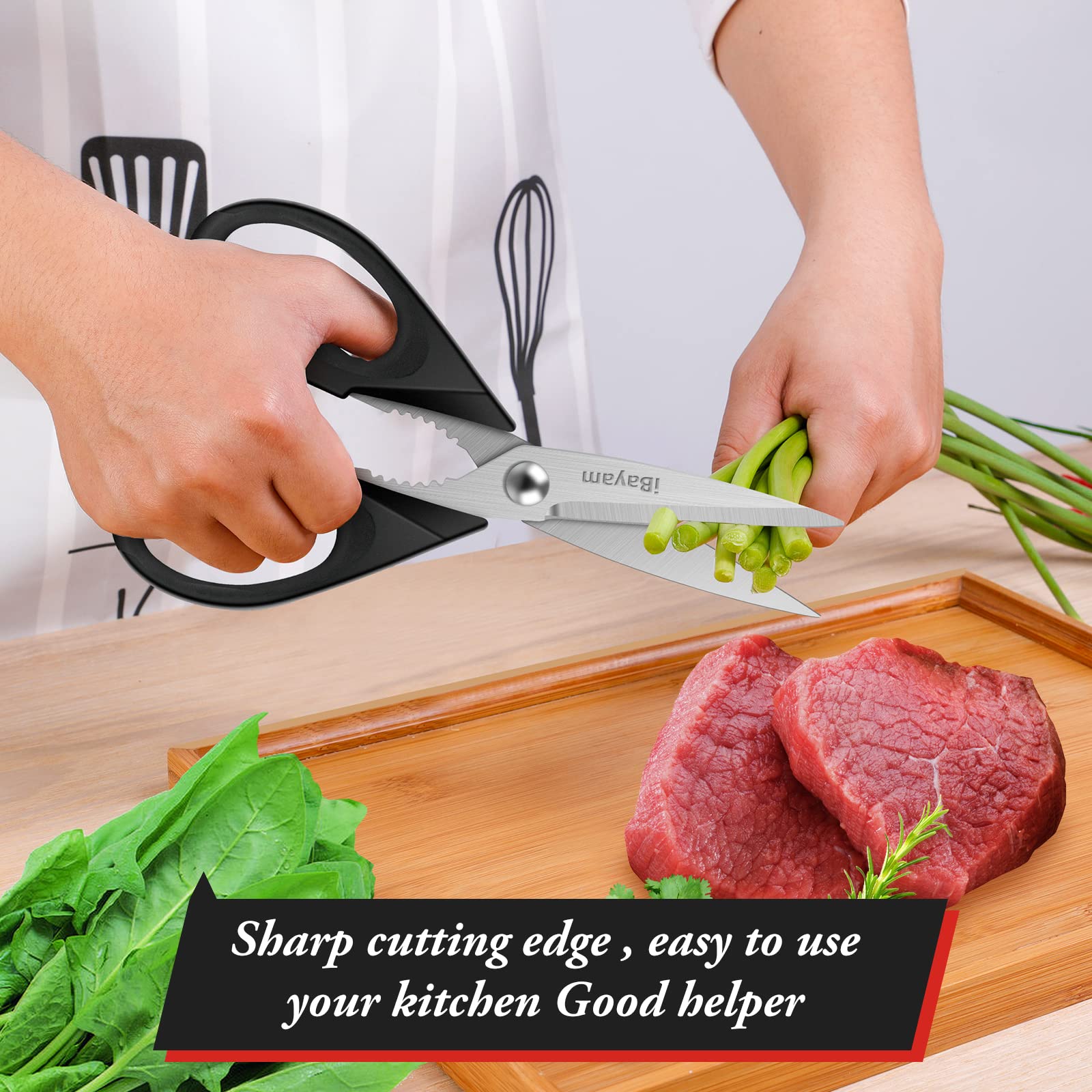 iBayam black-grey handle scissors suited for various kitchen jobs