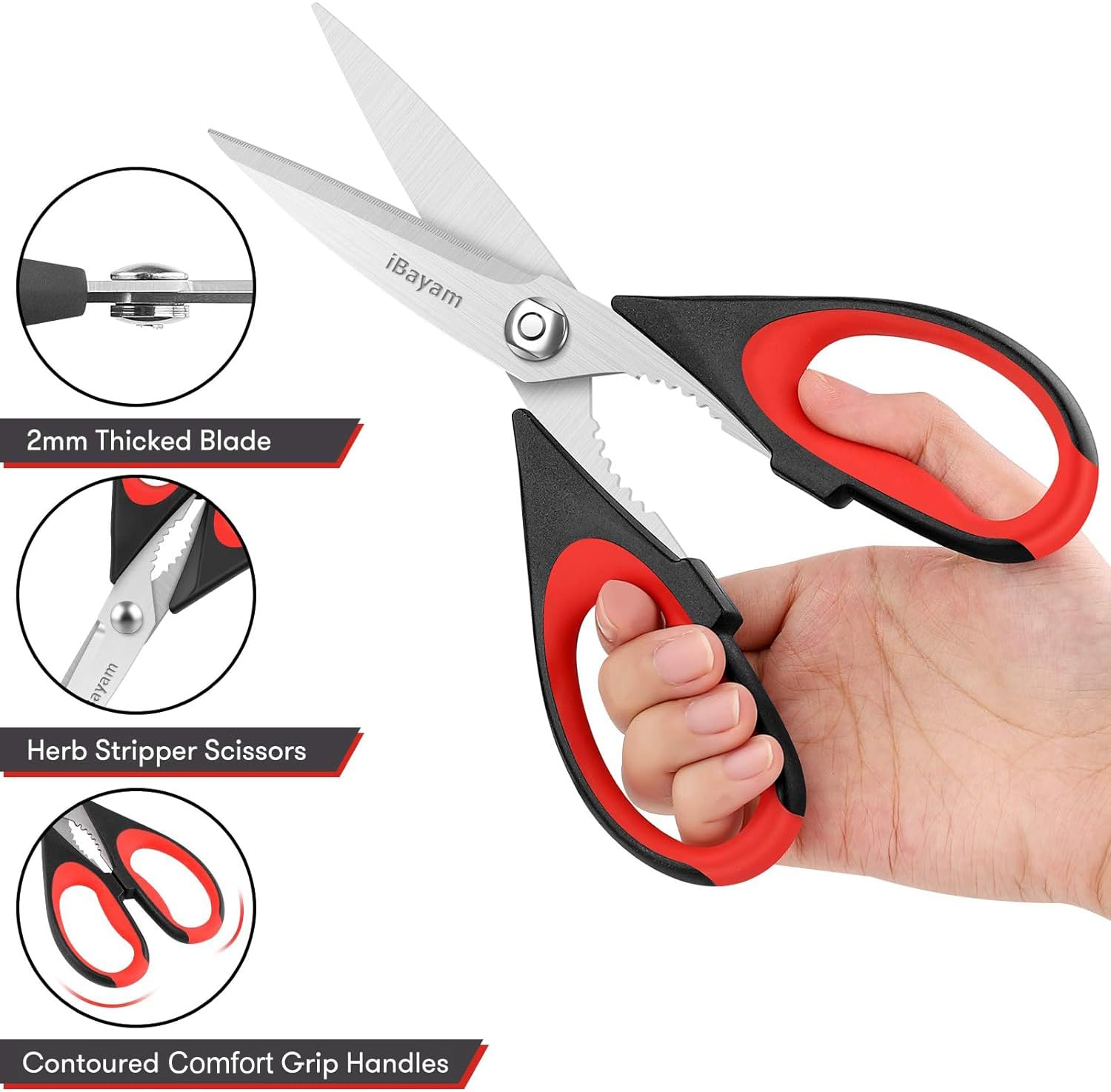 iBayam grey-handle kitchen scissors for everyday use.